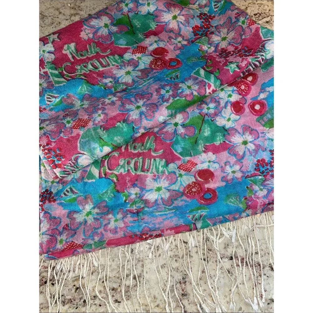 Lilly Pulitzer North Carolina NC Murfee Scarf Silk Cashmere EUC